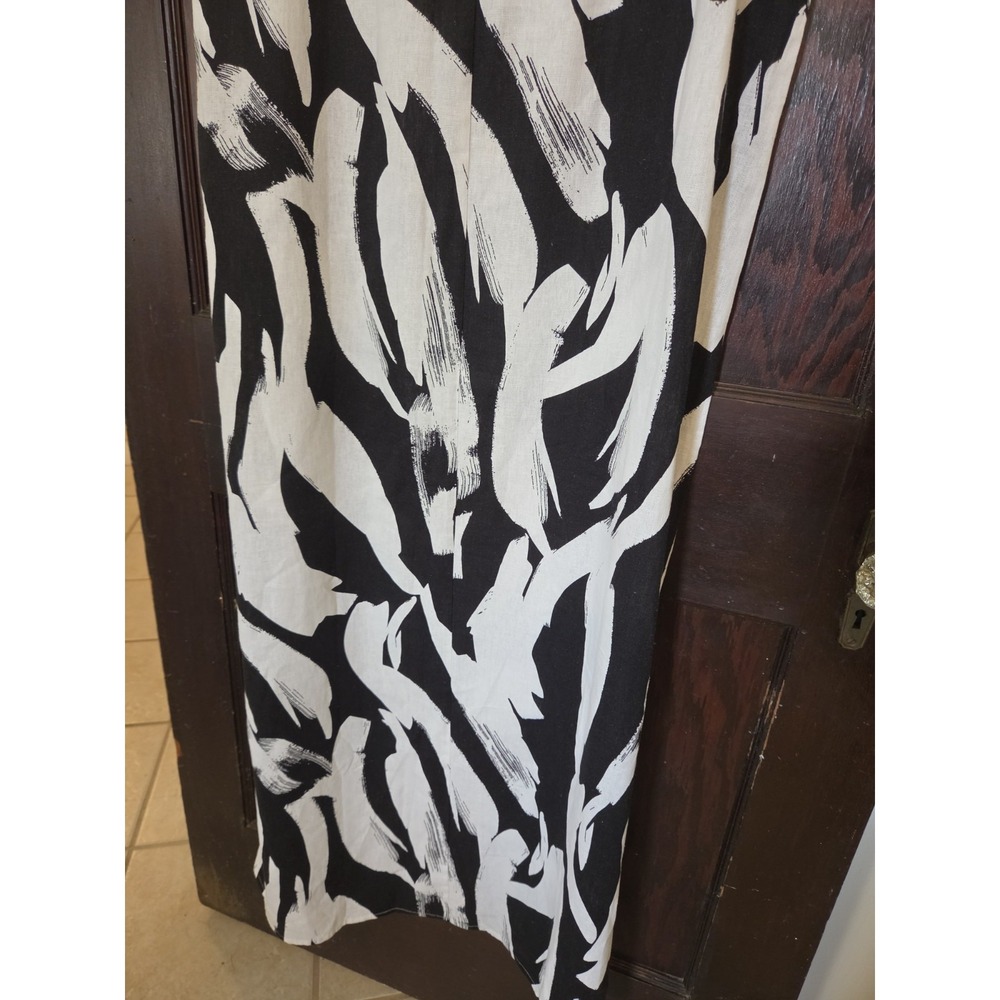 DKNY Dress Linen Blend Long Slits L Black White New With Tags Boho Beach Casual - Picture 11 of 12